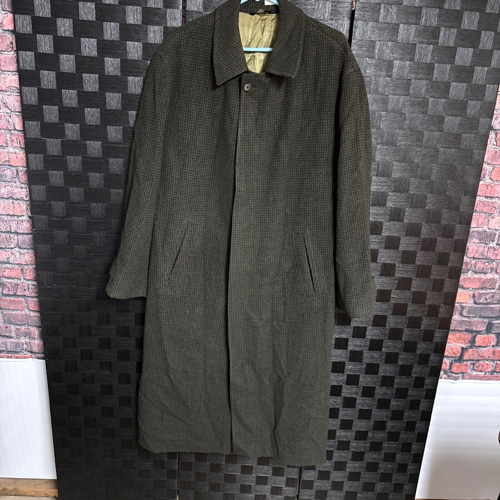 Cardinal of Canada Overcoat Mens 40R Green Houndstooth Wool Marty Coat Long